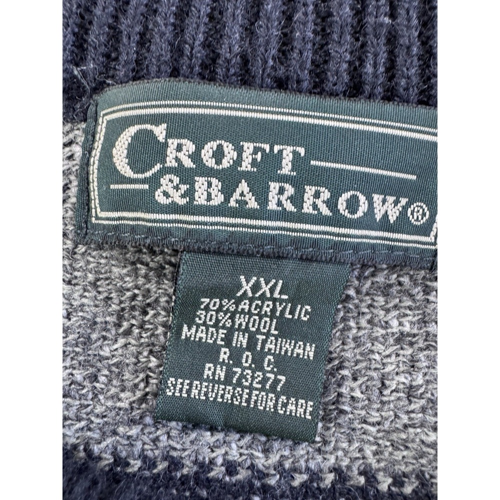 VTG Croft & Barrow Plaid Knit Sweater XXL Gray Black Wool Blend Crewneck - Picture 6 of 8